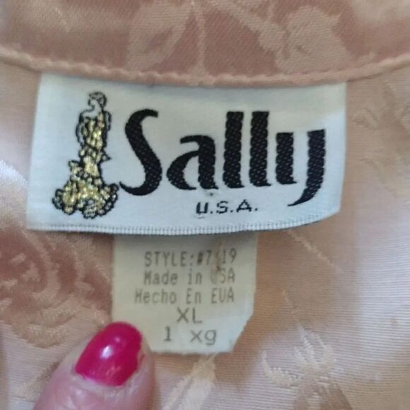 VTG 80s Pink Floral Satin Beaded Pearl Applique Button Up Cottagecore Blouse XL - Picture 13 of 17